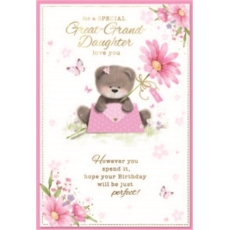 BIRTHDAY CARDS,Great Grand'dtr 6's Teddy with Letter & Flower