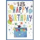 AGE 18 CARDS,Male 6's Present, Balloons & Stars