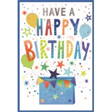 BIRTHDAY CARDS,Male 6's Present, Balloons & Stars