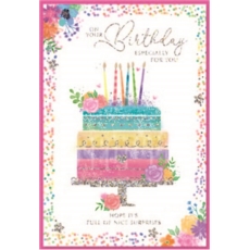 BIRTHDAY CARDS,Female 6's Colourful Cake & Candles