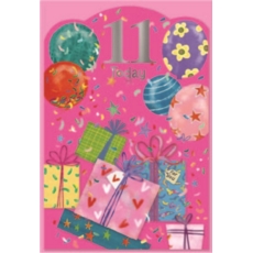 AGE 11 CARDS,Female 6's Presents & Balloons