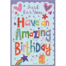 BIRTHDAY CARDS,Female 6's Text, Hearts, Flowers & Stars