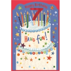 AGE 7 CARDS,Male 6's Birthday Cake & Candles