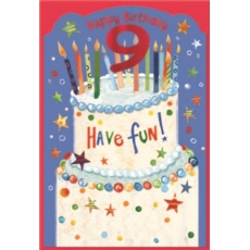 AGE 9 CARDS,Male 6's Birthday Cake & Candles