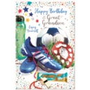 BIRTHDAY CARDS,Great Grandson 6's Football, Boots & Trophy