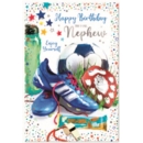 BIRTHDAY CARDS,Nephew 6's Football, Boots & Trophy