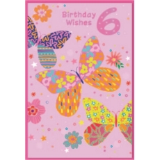 AGE 6 CARDS,Female 6's Zingy Butterflies & Flowers