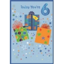 AGE 6 CARDS,Male 6's Zingy Colourful Presents