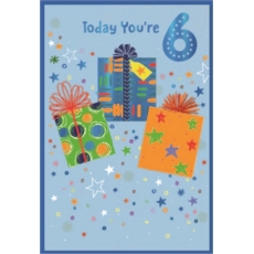 AGE 6 CARDS,Male 6's Zingy Colourful Presents