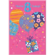 AGE 8 CARDS,Female 6's Zingy Balloons & Present