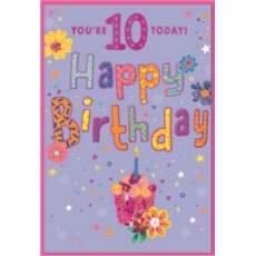 AGE 10 CARDS,Female 6's Zingy Floral Cupcake
