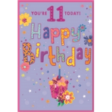 AGE 11 CARDS,Female 6's Zingy Floral Cupcake