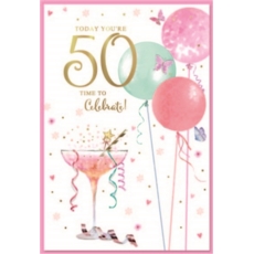 AGE 50 CARDS,Female 6's Cocktails & Balloons