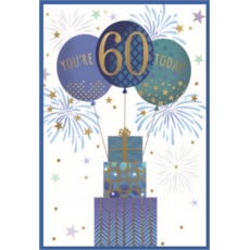 AGE 60 CARDS,Male 6's Balloons & Presents