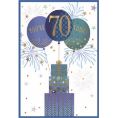 AGE 70 CARDS,Male 6's Balloons & Presents