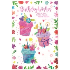 BIRTHDAY CARDS,Female 6's Floral Cupcakes