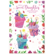 BIRTHDAY CARDS,Daughter 6's Floral Cupcakes