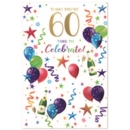 AGE 60 CARDS,Male 6's Bubbly, Balloons & Streamers