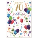 AGE 70 CARDS,Male 6's Bubbly, Balloons & Streamers