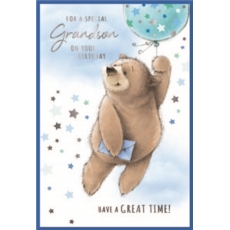 BIRTHDAY CARDS,Grandson 6's Bear, Ballon & Stars
