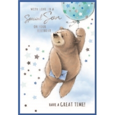 BIRTHDAY CARDS,Son 6's Bear, Ballon & Stars