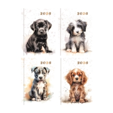 DIARY,Pocket, DOGS 4 Asst. Gold Foil, Week to View 2026