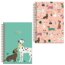 DIARY, A5 Week To View Dogs, 2 Asst.Twin Wire  2026
