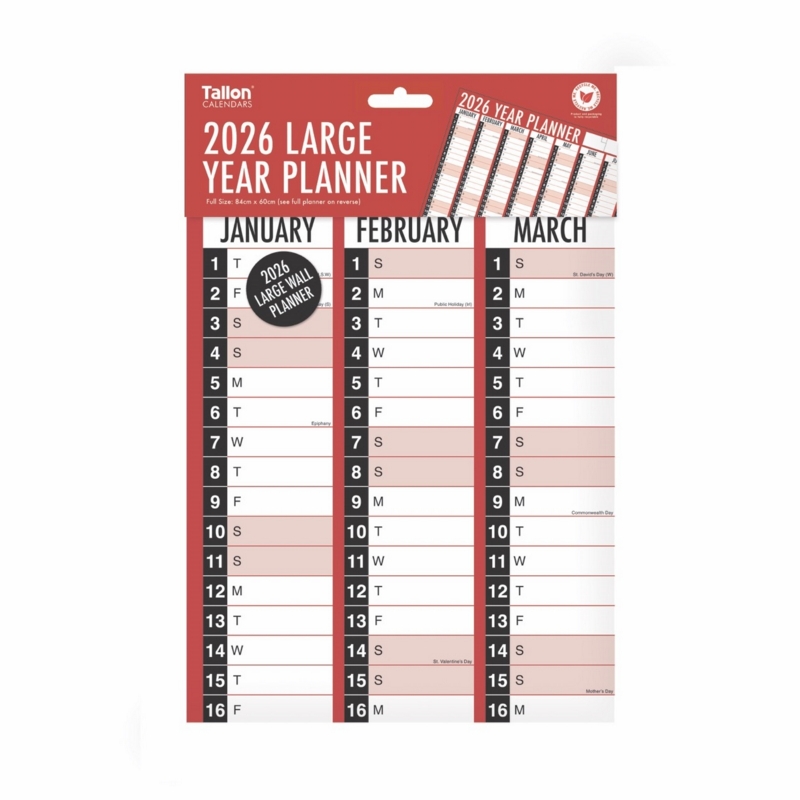 YEAR WALL PLANNER 2026 Folded 84x60cm (Open) H/pk