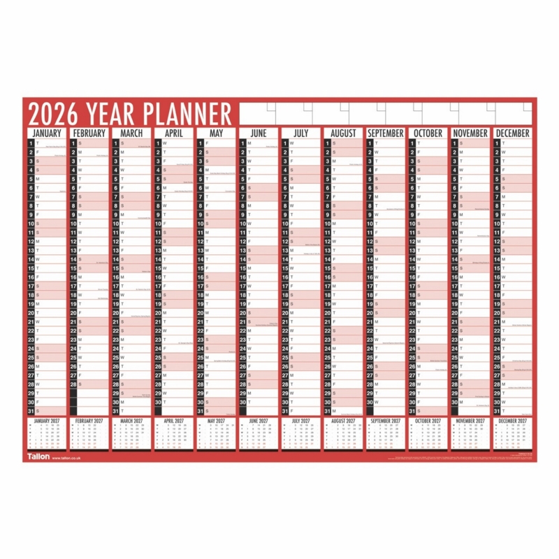 YEAR WALL PLANNER 2026 Folded 84x60cm (Open) H/pk
