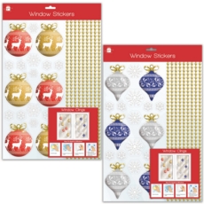 WINDOW STICKER,Baubles/ Snowflakes 2 Assorted H/pk