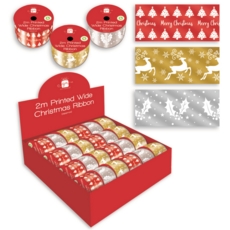 RIBBON,2m Printed Christmas Designs CDU