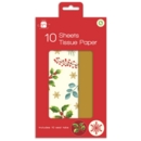 TISSUE PAPER,Xmas Foliage/Gold 10's Assorted H/pk