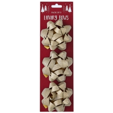 BOW,Luxury Gold Glitter 7.5cm 3's I/cd