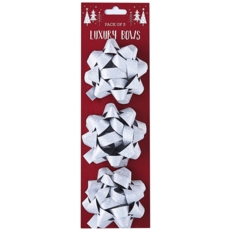 BOW,Luxury Silver Glitter 7.5cm 3's I/cd