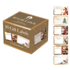 XMAS LABELS,Roll Traditional Gold Foil 80's Boxed CDU