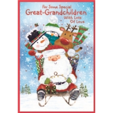 XMAS CARDS,Great Grandchildren 6's Sleghing Santa