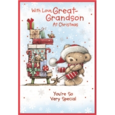 XMAS CARDS,Great Grandson 6's Teddy with Presents