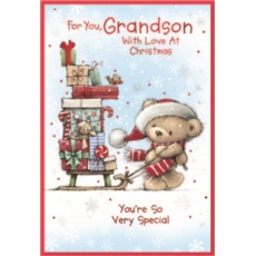 XMAS CARDS,Grandson 6's Teddy with Presents