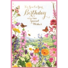 BIRTHDAY CARDS,Open 6's Wild Flowers & Butterflies