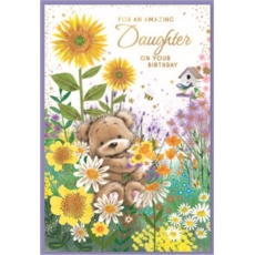BIRTHDAY CARDS,Daughter 6's Teddy in Flowerbed