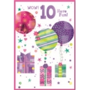 AGE 10 CARDS,Female 6's Balloons & Presents