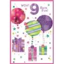 AGE 9 CARDS,Female 6's Balloons & Presents