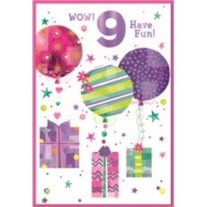 AGE 9 CARDS,Female 6's Balloons & Presents