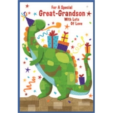 BIRTHDAY CARDS,Great Grandson 6's Dinosaur & Presents