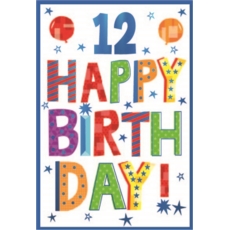 AGE 12 CARDS,Male 6's Balloons & Stars