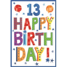 AGE 13 CARDS,Male 6's Balloons & Stars