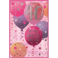 AGE 40 CARDS,Female 6's Pink Balloons