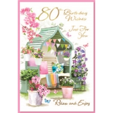 AGE 80 CARDS,Female 6's Floral Garden Seat