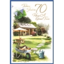 AGE 70 CARDS,Male 6's Back Garden Scene