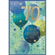 AGE 70 CARDS,Male 6's Blue Balloons